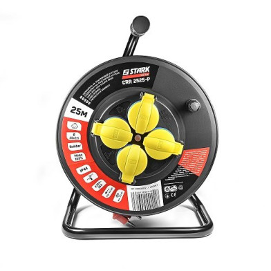 Подовжувач на котушці STARK CRR-2525-P, 25 м, 4 розетки, гумовий кабель 3×2,5 мм² - 