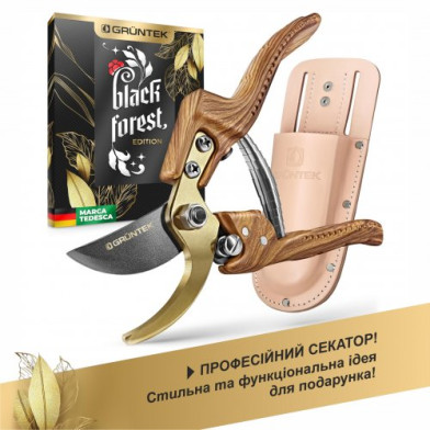 Секатор GRUNTEK PROFI Black Forest Edition плоскостной, до 18 мм, в кобуре