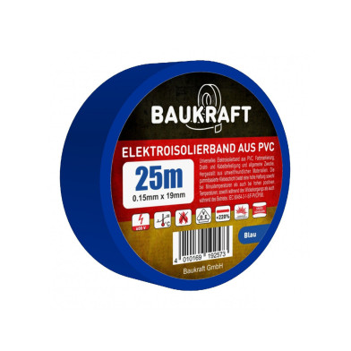 Ізоляційна стрічка ПВХ 0,15 мм×19 мм×25 м блакитна BAUKRAFT