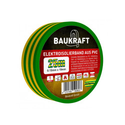 Ізоляційна стрічка ПВХ 0,15 мм×19 мм×25 м жовто-зелена BAUKRAFT