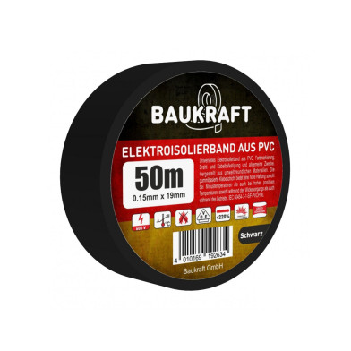 Изолента ПВХ 0,15 мм×19 мм×50 м чёрная BAUKRAFT